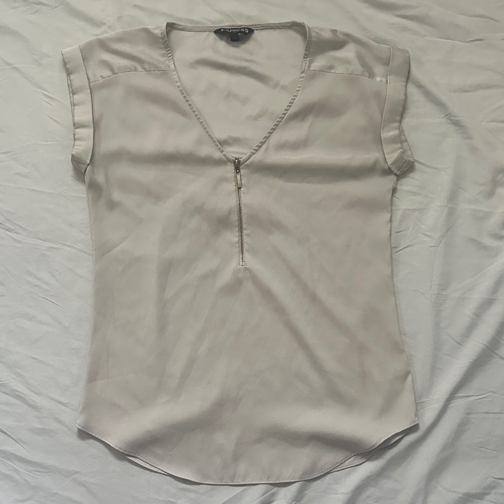 Women's Cream/Grey V-Neck Top
